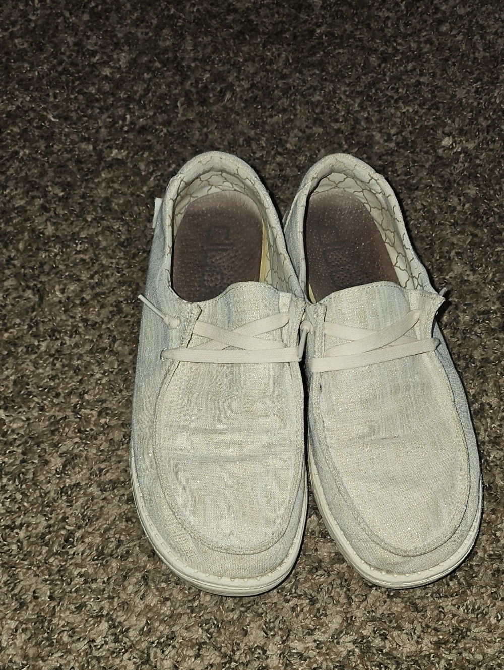 Hey Dude Womens Shoes. Gold And Cream Shimmer!! Sz 10, Good Condition!